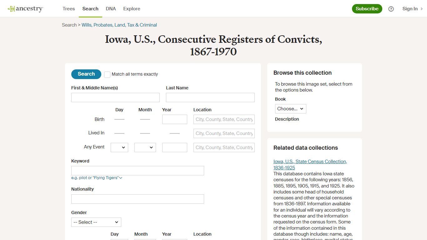 Iowa, U.S., Consecutive Registers of Convicts, 1867-1970 - Ancestry